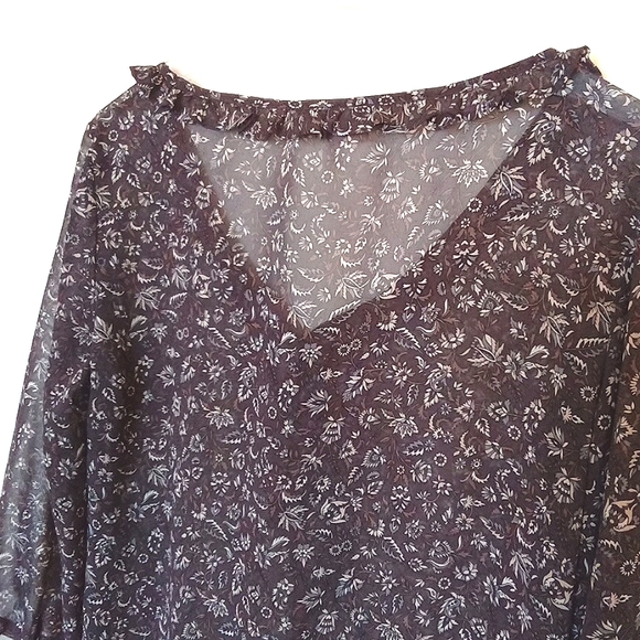 Esprit Sheer Spring Floral Blouse with Ruffled Button Placket - Picture 9 of 11